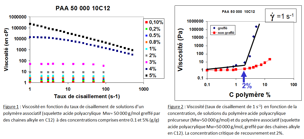Les polymères associatifs : effet de la concentration sur la viscosité dans un domaine de taux de cisaillement de 1 à 1000 s-1
